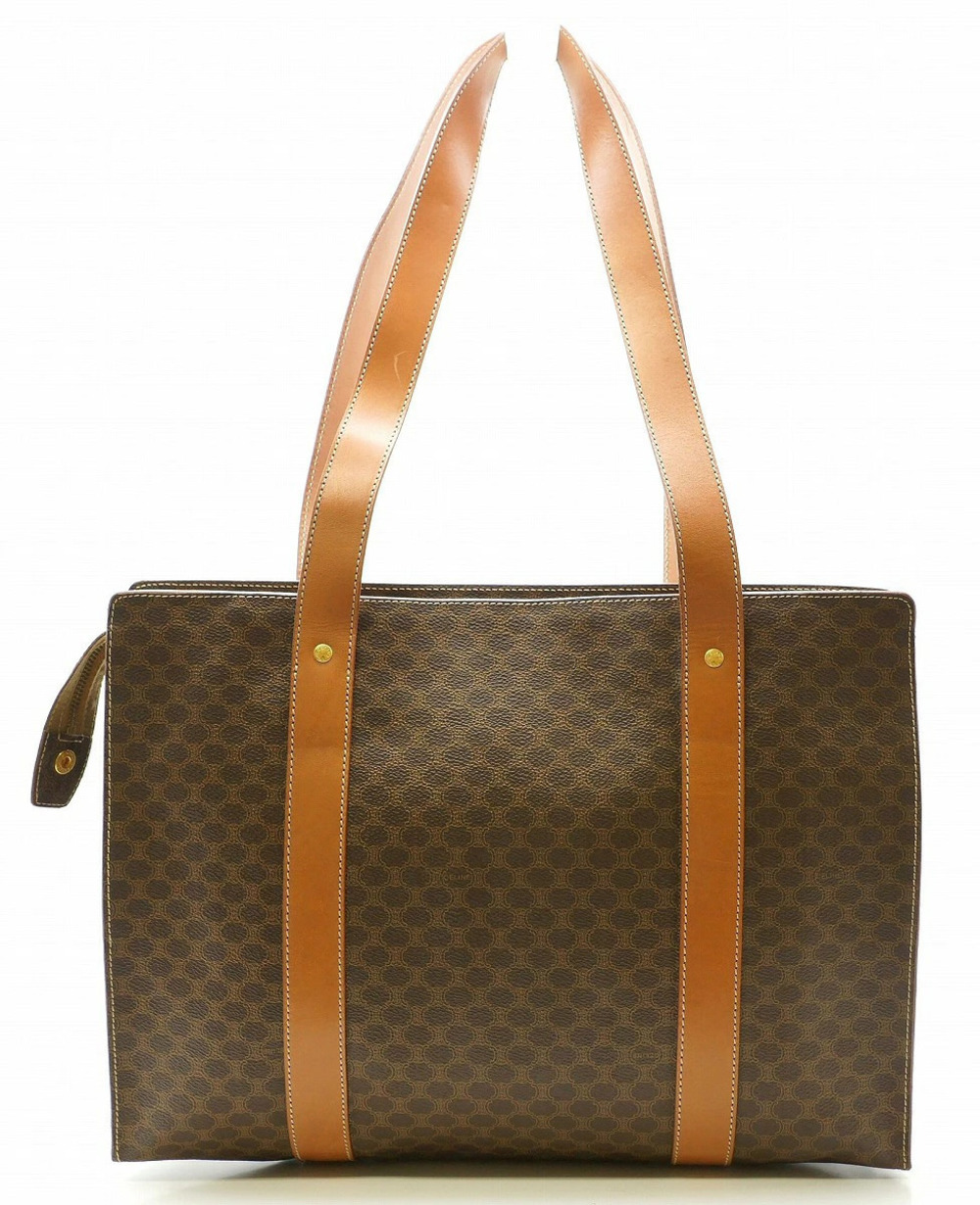 Celine Macadam Tote Bag Shoulder Leather Brown Dark